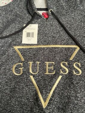 Guess Charcoal Speckled Hoodie with Gold Logo